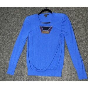 LOUIS VUITTON 100% Cashmere Pullover Sweater Blue w/ Attached Necklace Size M